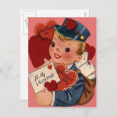 Carte vintage Retro Mailman Valentine (Devant / Derrière)