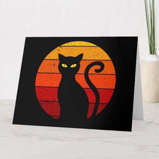 Carte Vintage Retro Sunset Halloween Chat Noir I (Devant)