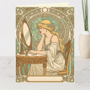 Carte Vintage retro women with miror decorative patterns