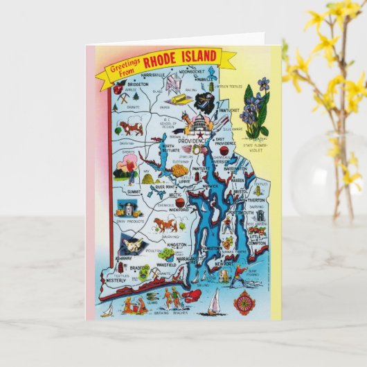 Carte vintage Rhode Island (Fleur jaune)