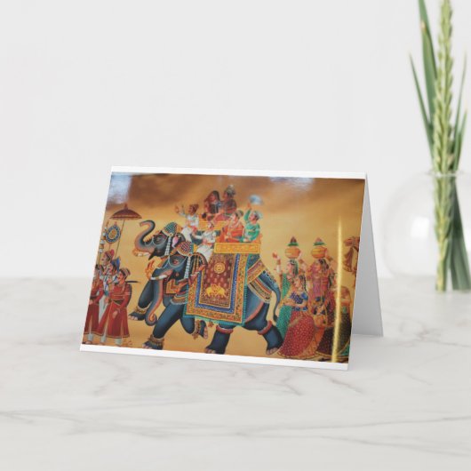 CARTE VINTAGE ROYAL INDIEN MARIAGE PROCESSION ÉLÉPHANT (Devant)