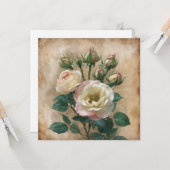Carte Vintage Rustic Cream with Pink Wild Rose  (Devant/Arrière en situation)