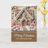 Carte Vintage Rustic Gingerbread House Merry Christmas  (Fleur jaune)
