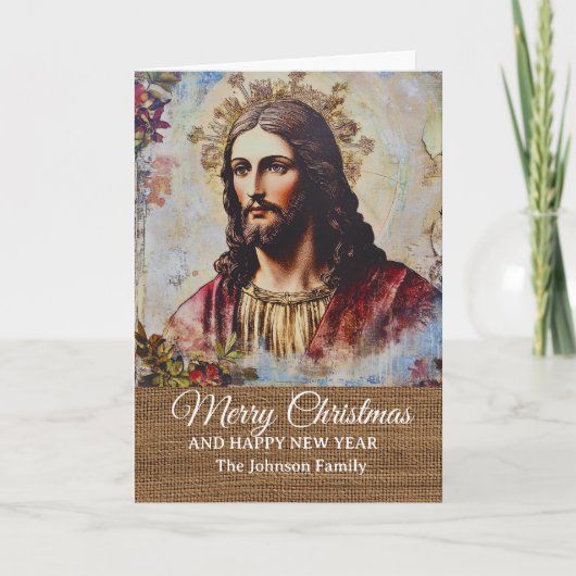 Carte Vintage Rustic Jesus Merry Christmas  (Devant)