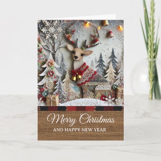 Carte Vintage Rustic Reindeer Merry Christmas (Devant)
