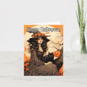Carte Vintage Salem Witch | Bonne Halloween (Devant)