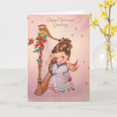 Carte Vintage - Salutation de Noël joyeux de l'ange, (Fleur jaune)