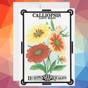 Carte Vintage Seed Packet Label Art, Calliopsis Flowers
