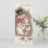 Carte Vintage Snowman With Baby Deer (Debout devant)