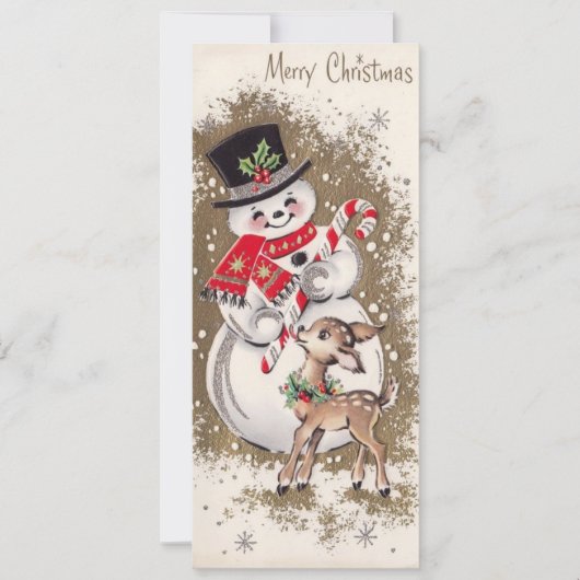 Carte Vintage Snowman With Baby Deer (Devant)