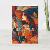 Carte Vintage Sorcière Citrouille Élégant Halloween (Devant)