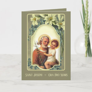 Carte Vintage St. Joseph Prière Memorare florale