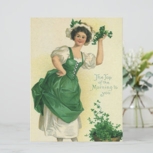Carte Vintage St. Patrick's Day Irish Lass avec Clovers