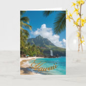 Carte Vintage Style Hawaiian Travel Coast Blue Sea (Fleur jaune)