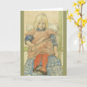 Carte Vintage suédoise fille sur chaise plaid (Fleur jaune)