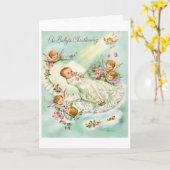 Carte Vintage - Sur le Christening du Bébé, (Fleur jaune)