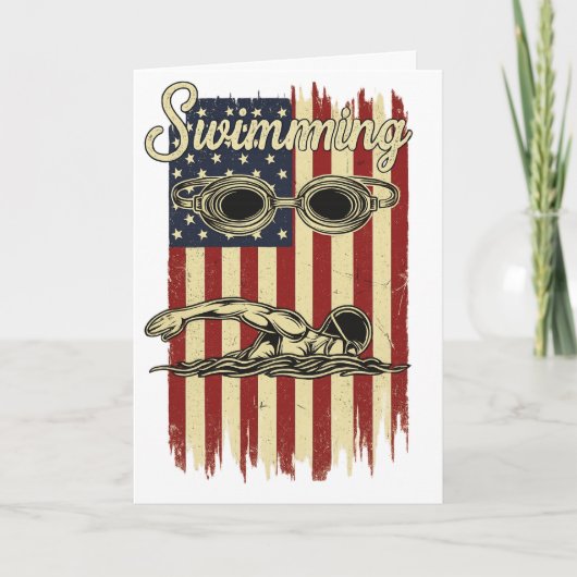 Carte Vintage Swimming American Flag  Retro Swimmer (Devant)