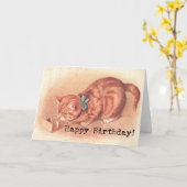 Carte Vintage Tabby Kitty Anniversaire (Fleur jaune)
