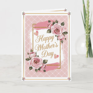 Carte Vintage Tartan rose Roses & Coeurs Fête des Mères