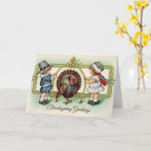 Carte Vintage Thanksgiving Children et Turquie (Fleur jaune)
