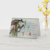 Carte vintage Thanksgiving Pilgrie et Turquie (Fleur jaune)