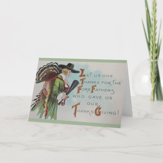 Carte vintage Thanksgiving Pilgrie et Turquie (Devant)
