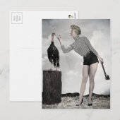 Carte vintage Thanksgiving Turkey Girl (Devant / Derrière)