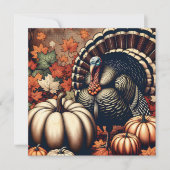 Carte Vintage Thanksgiving Turquie et Citrouilles (Devant)