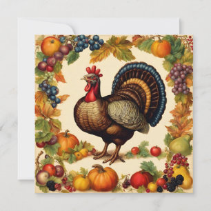 Carte Vintage Thanksgiving Turquie et récolte de fruits