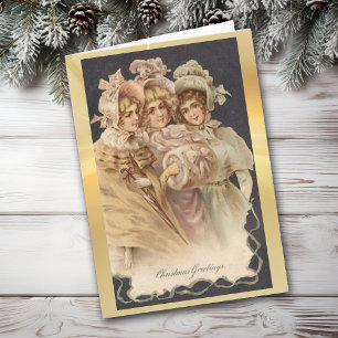 Carte vintage trois caroleurs de Noël victoriens