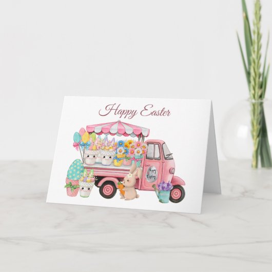 Carte Vintage Truck with Easter Flowers and Eggs (Devant)