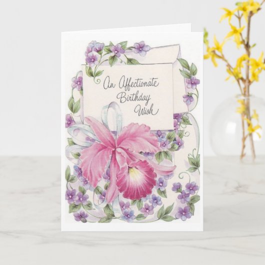 Carte Vintage - Un Souhait Affectueux Anniversaire, (Fleur jaune)