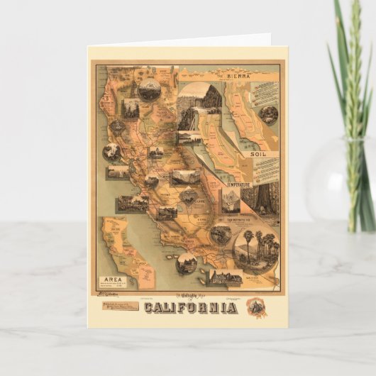Carte vintage unique restaurée de Californie, 1885 (Devant)