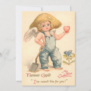 Carte vintage Valentine Farmer Cupid Flat Card
