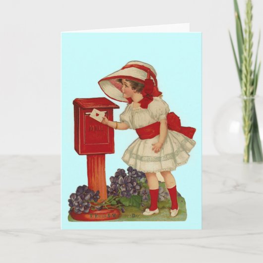 Carte Vintage Valentine Girl Mails Card (Devant)