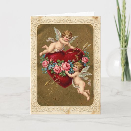 Carte Vintage Valentines Cupid Heart Card (Devant)