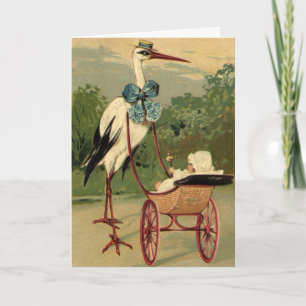 Carte Vintage Victorian Stork and Baby Carrie