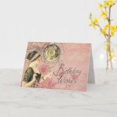 Carte Vintage Victorienne Joyeux anniversaire (Fleur jaune)