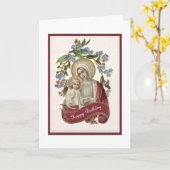 Carte Vintage Vierge catholique Marie Jésus (Fleur jaune)