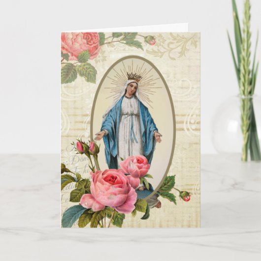 Carte Vintage Vierge Marie Roses religieux catholiques (Devant)