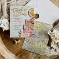 Carte Vintage voyage Fête des mariées rose or Flor
