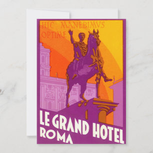 Carte Vintage voyage, Statue Le Grand Hotel Roma, Italie