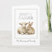 Carte Vintage Watercolor Lamb & Bunny Silver Easter (Devant)