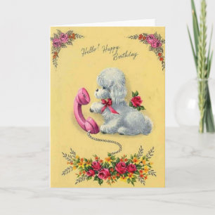 Carte Vintage White Dog On Phone Birthday Card