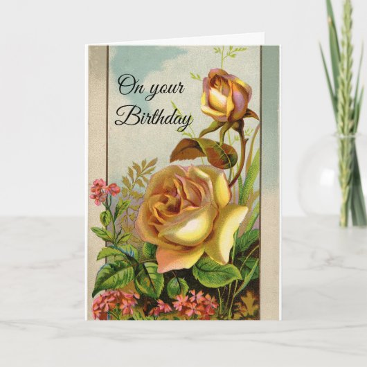 Carte Vintage Yellow Roses Birthday (Devant)