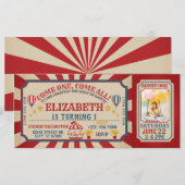 Carte VintageCircus Carnival Billet Anniversaire Invitat (Devant / Derrière)