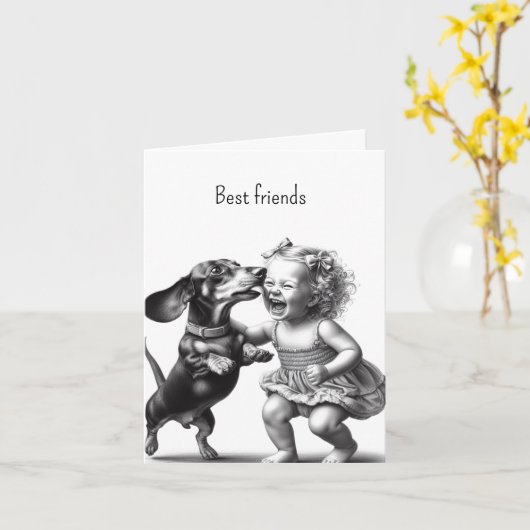 Carte Vintages amis Dachshund (Fleur jaune)