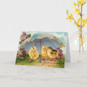 Carte Vintages petits de Pâques sous un parasol (Fleur jaune)