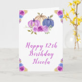 Carte Violet et bleu marine Floral Citrouilles Anniversa (Fleur jaune)