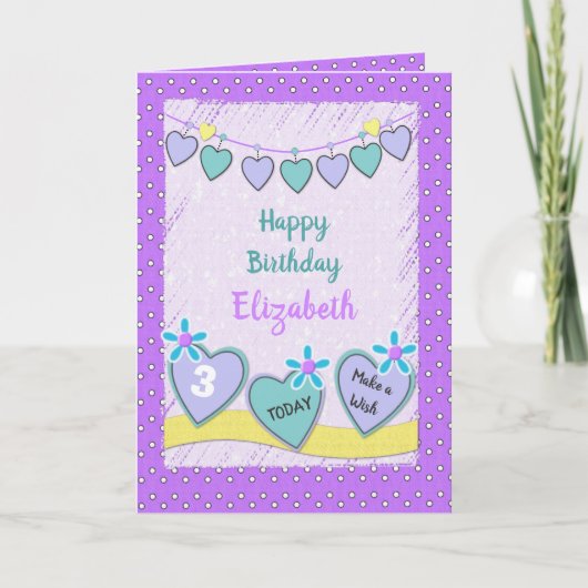 Carte Violet et vert avec un nom anniversaire de enfant (Devant)